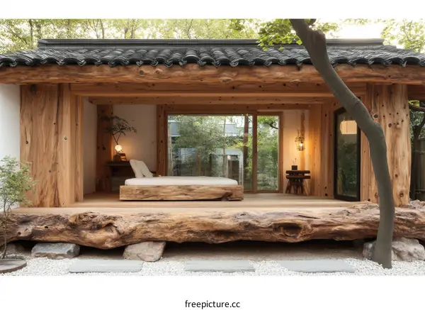 Rustic Wooden Cabin Retreat with Natural Garden View