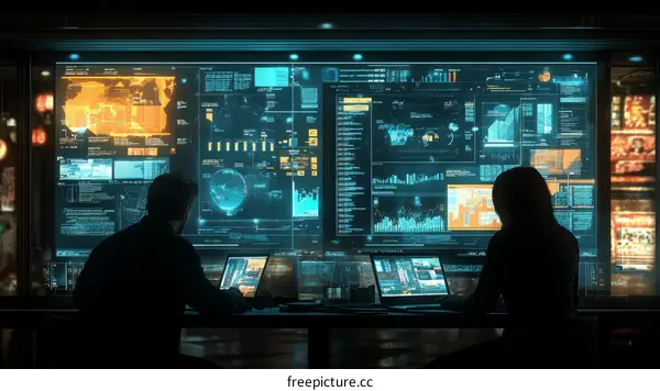 Two People Working in a High-Tech Command Center