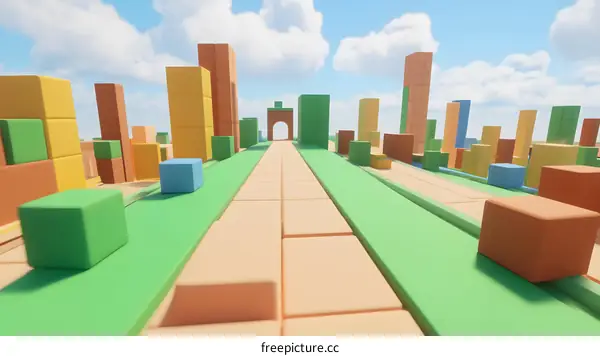 3D Rendered Colorful Cityscape with Archway