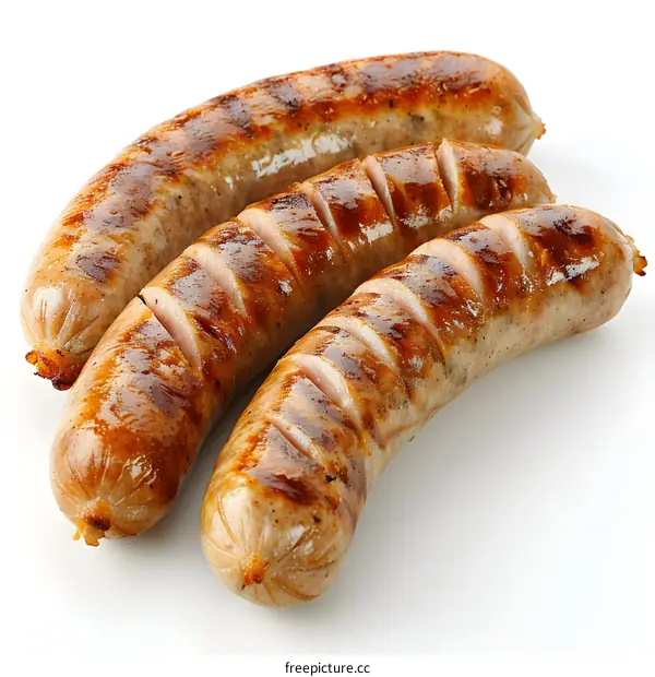 Grilled Sausages on White Background