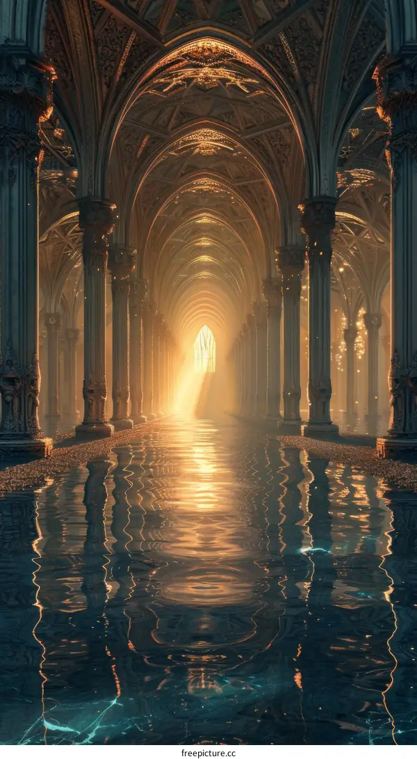 Enchanted Water Corridor in Fantasy Castle