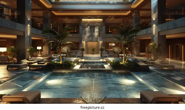 Luxury Indoor Resort Spa Pool Area Illustration