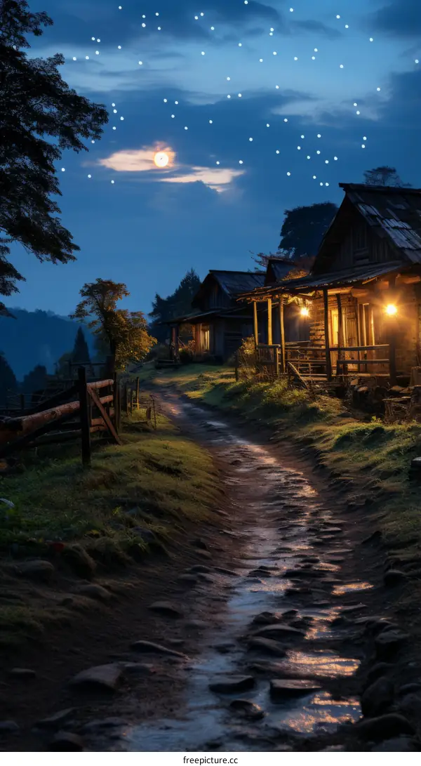 Peaceful Village Houses at Night