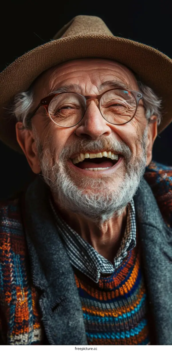Elderly Man Laughing with Joyful Expression