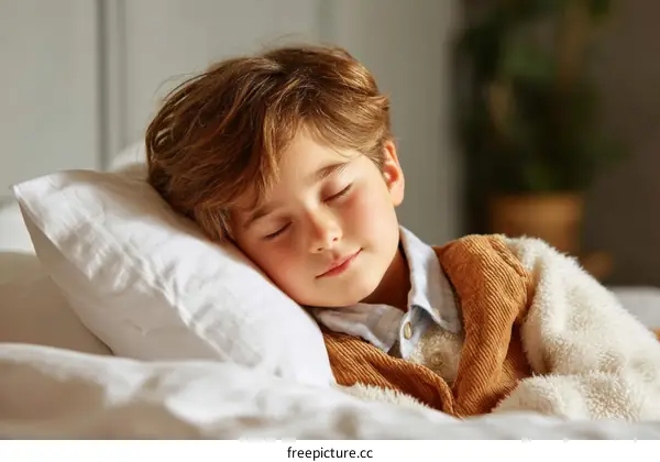 Child Sleeping Peacefully on a Bed
