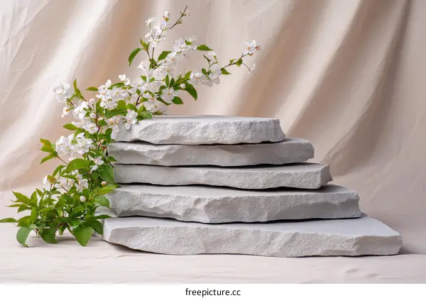 Spring Blossom Display on Stacked Stones