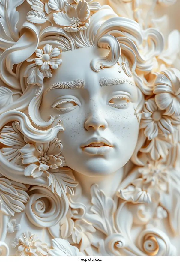 Floral Sculpted Female Portrait Figurine