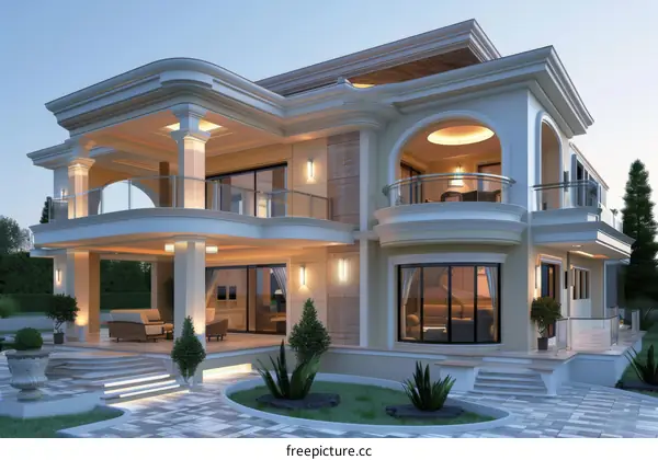 Luxury Modern Mansion Exterior Design Illustration