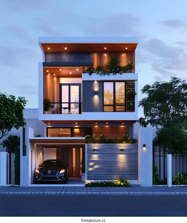 Modern House Design with Wooden Accents and Garage