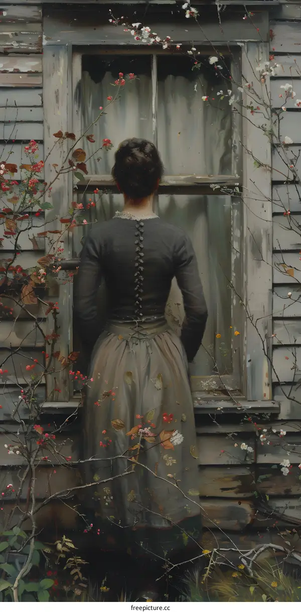 A woman standing in front of a window