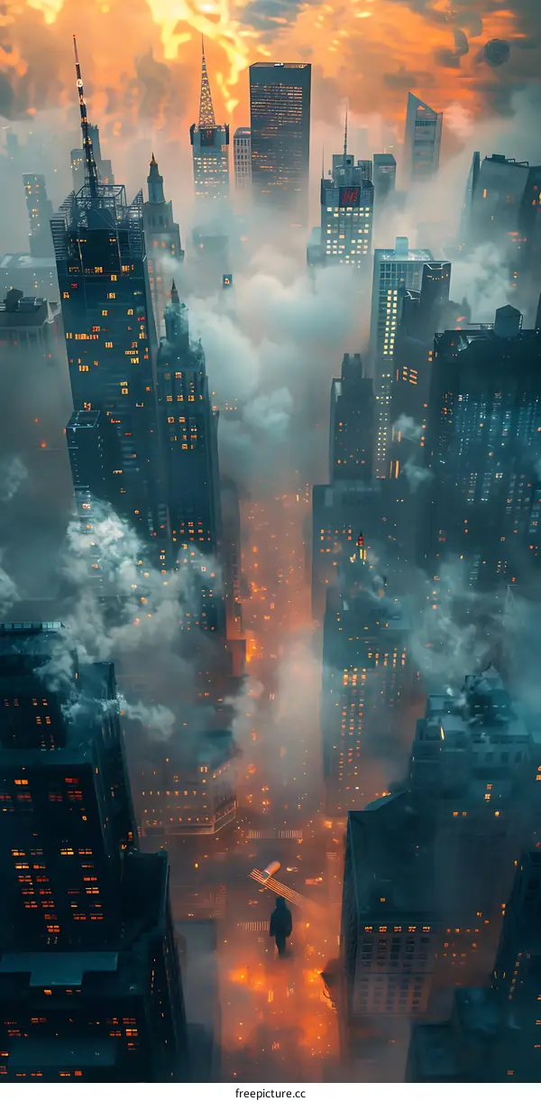 A man standing on a rooftop overlooking a city