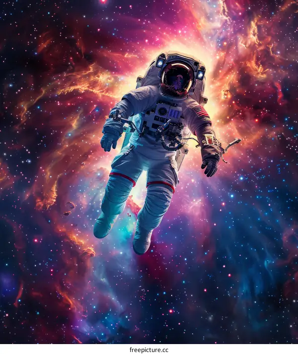 Astronaut in spacesuit floating in the vastness of space