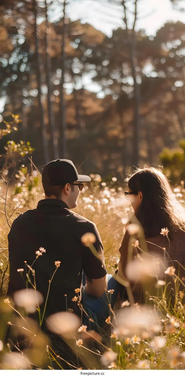 Couple Sitting in a Field of Flowers