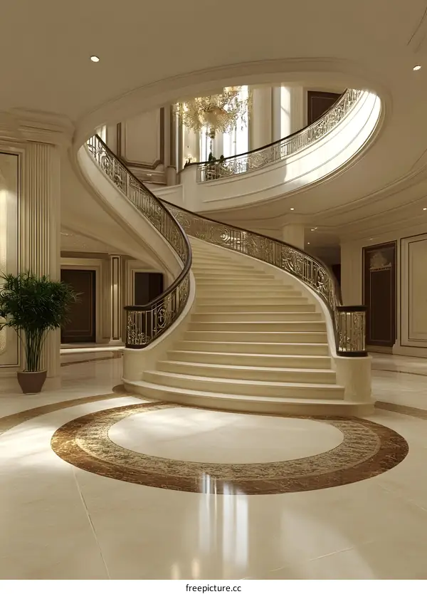 Grand Staircase Interior Design with Chandelier