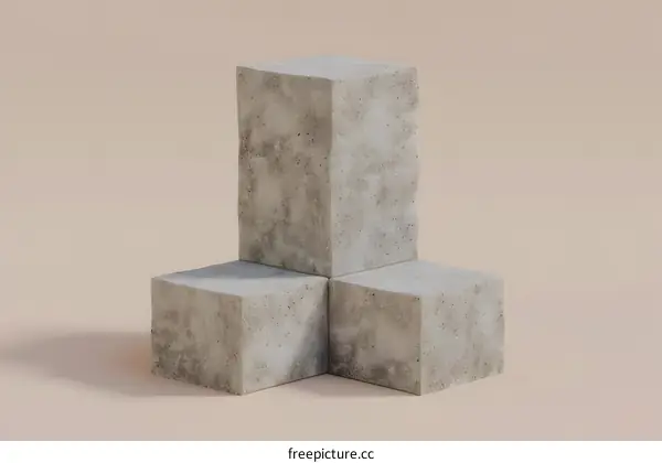 Three Gray Concrete Cubes Minimalist Design