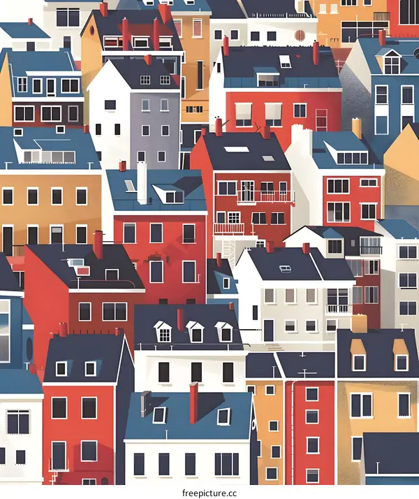 Colorful Cityscape of Buildings with Windows and Roofs