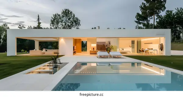 Modern White House With Swimming Pool And Minimalist Design