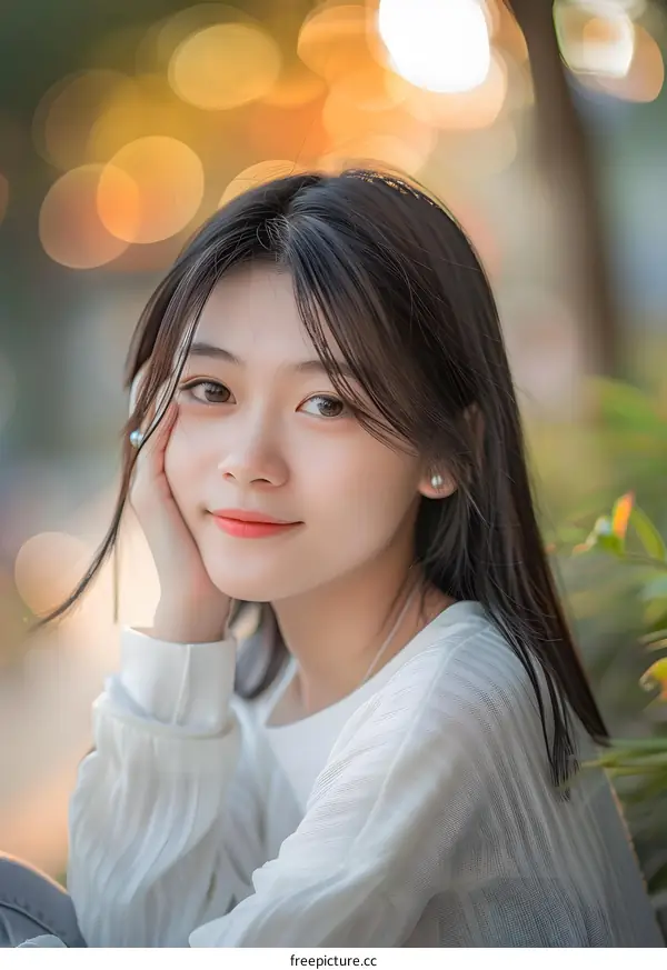 Portrait of a Beautiful Asian Woman with Long Black Hair