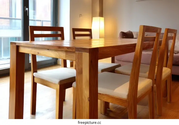 Wooden Dining Table and Chairs in a Modern Apartment