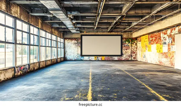 Abandoned Building with Large Blank Screen