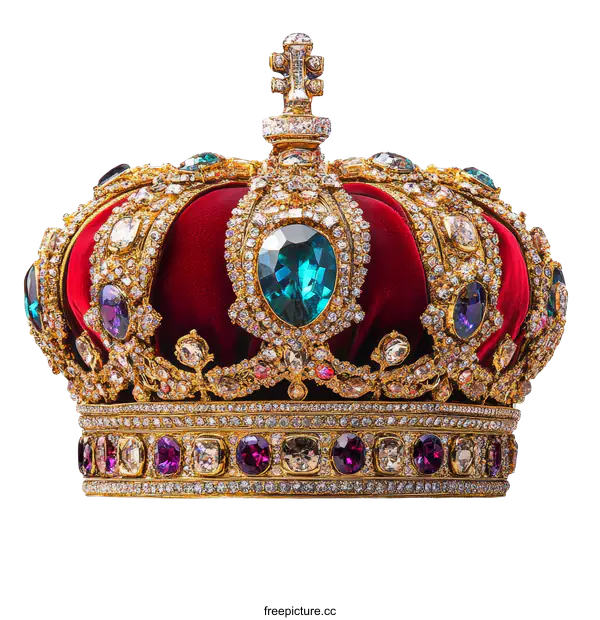 [Transparent Background PNG]Ornate Royal Crown with Precious Gemstones