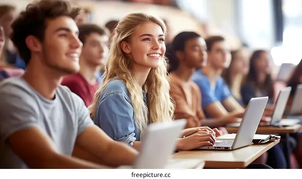 Students in a University Classroom Focused on Learning