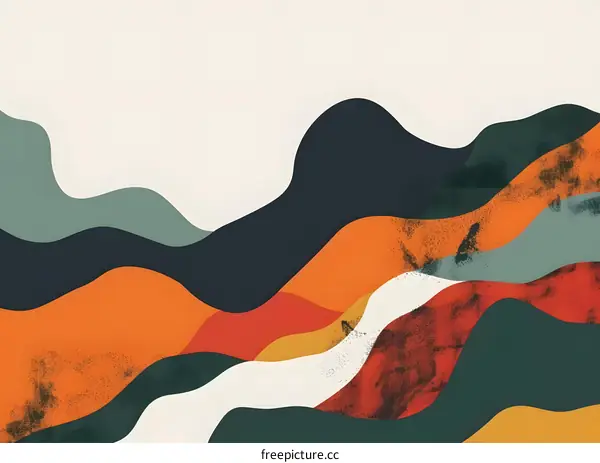 Abstract Landscape With Wavy Lines And Vibrant Colors