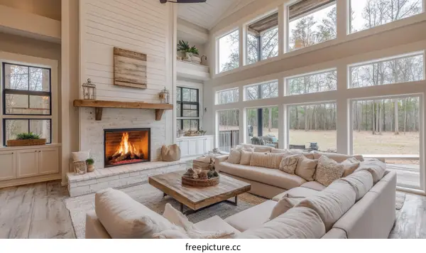 Modern Farmhouse Living Room with Large Windows