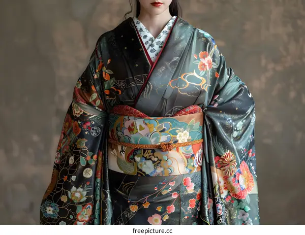 Woman in a Kimono with a Brown Background