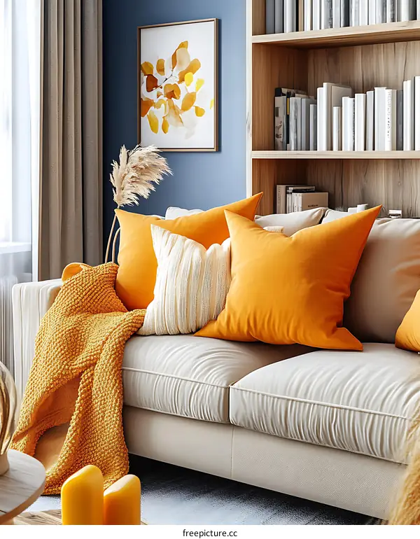 Autumn Living Room Interior Design with Orange Accents