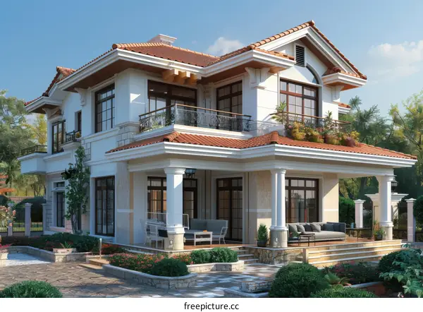 Elegant European Style House Exterior Design Illustration