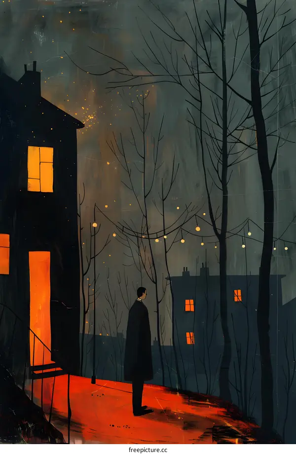 man in front of house at night