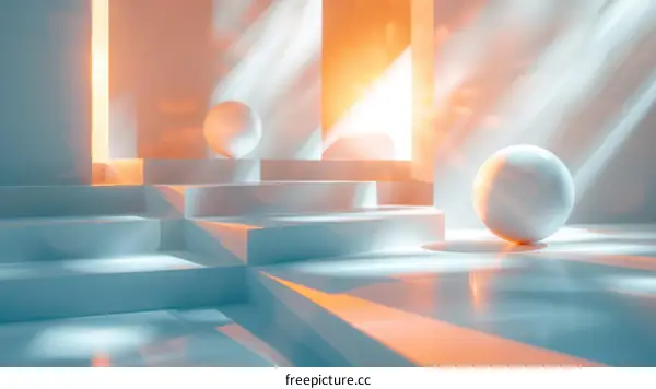 Surreal Geometric Landscape with Glowing Sphere