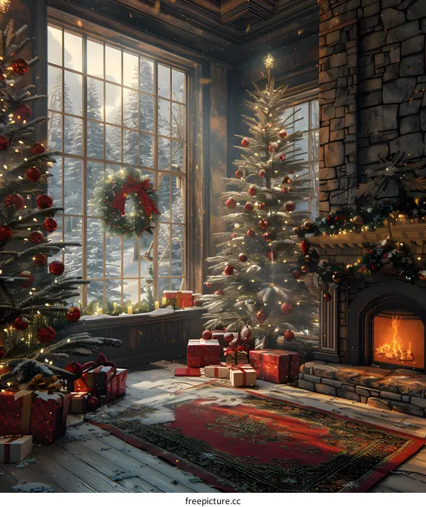 Christmas tree by the fireplace