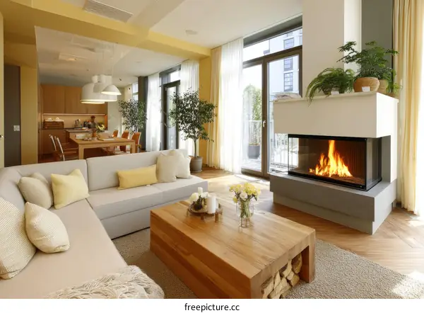 Modern Living Room with a Corner Fireplace