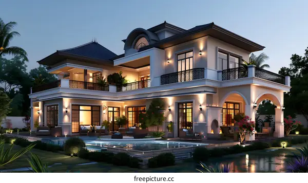 A 3D rendering of a modern house