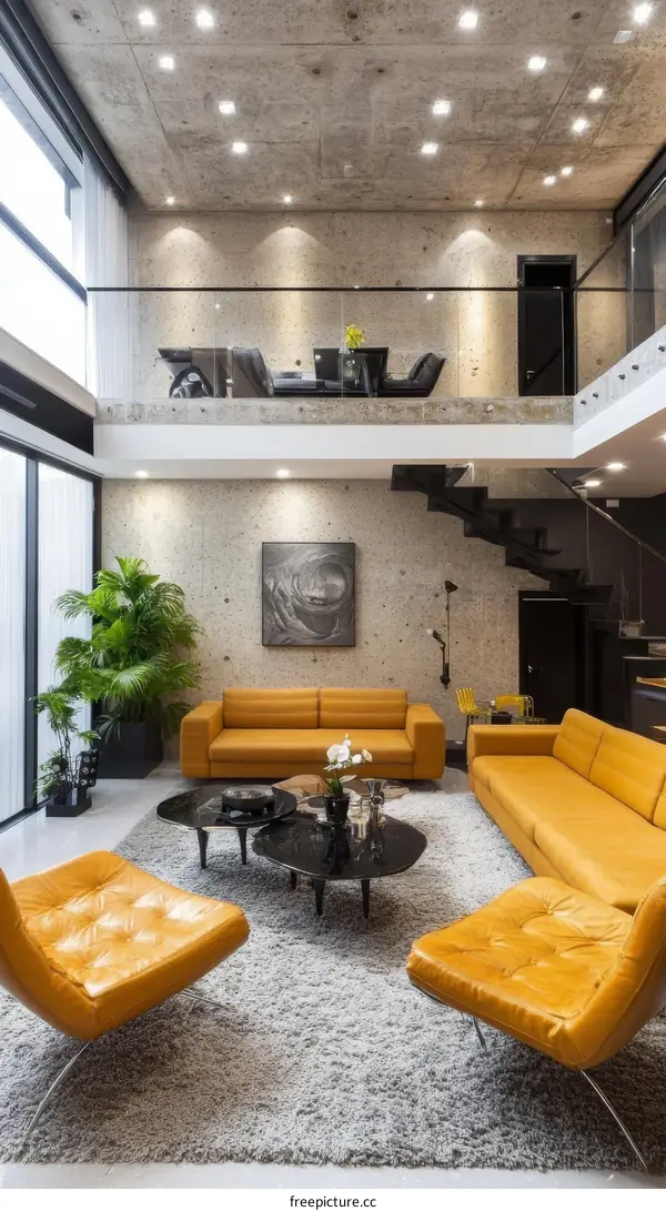 Modern Open-Plan Living Room with Exposed Concrete