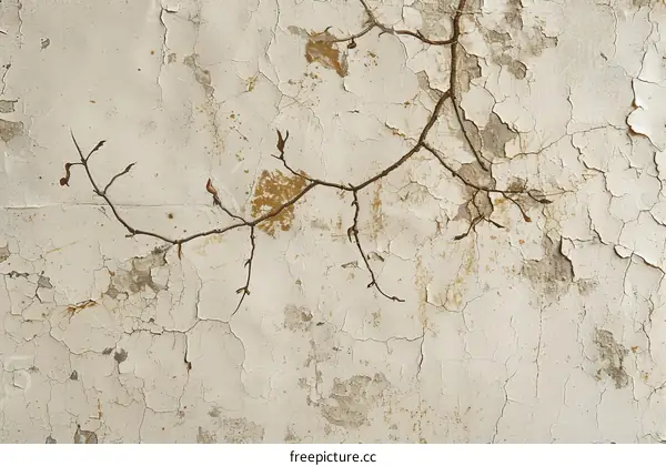 tree branches painted on a white cracked wall
