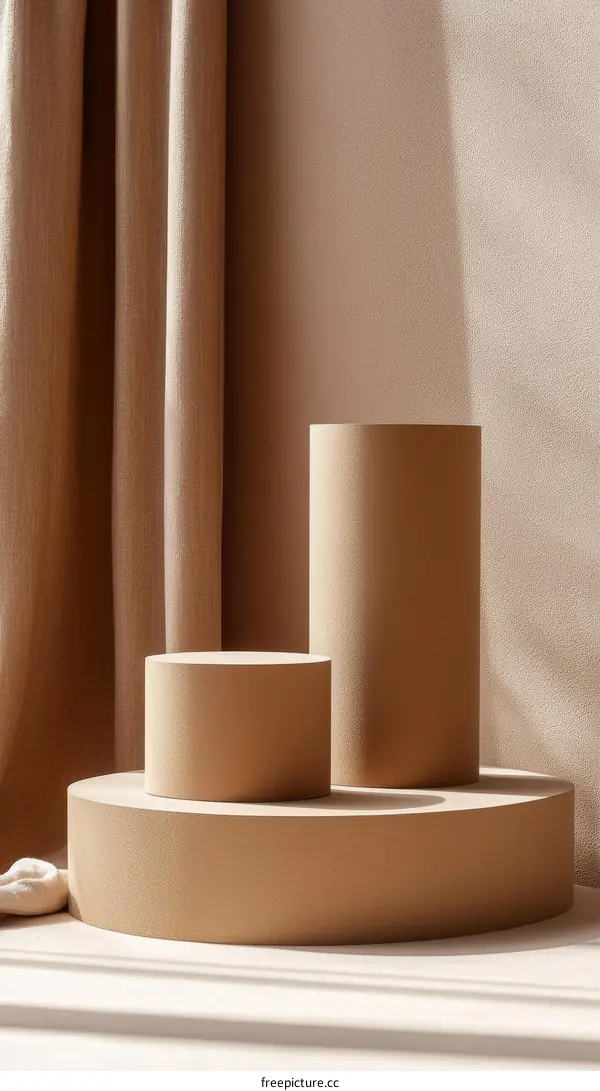 Beige Cylindrical Display Stands with Soft Lighting