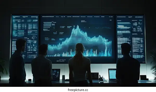 Team Analyzing Financial Data on Multiple Screens