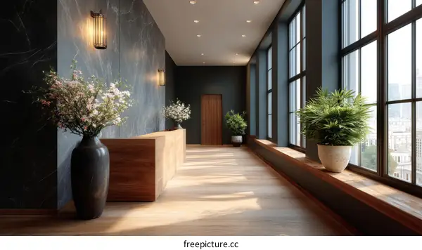 Modern Lobby Interior Design with Large Windows