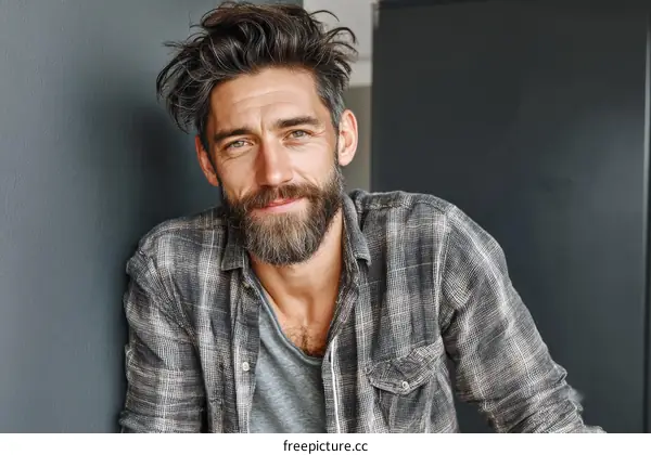 Smiling Caucasian Man in Plaid Shirt Portrait