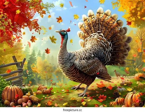 Thanksgiving Turkey in Autumn Forest