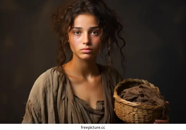 Portrait of a Young Woman Holding a Basket