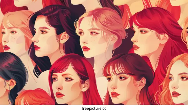 Illustration of diverse women with different skin tones and hair colors