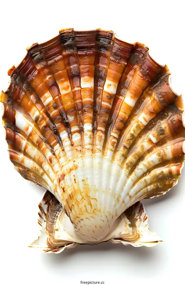 Single Scallop Shell on White Background