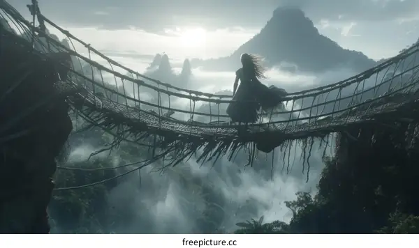 A woman standing on a bridge in the jungle