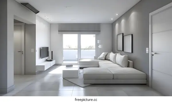 Modern Living Room Interior Design with White Sofa and Grey Walls