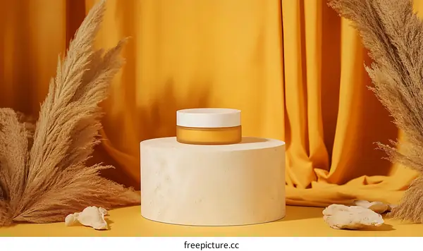 Elegant Golden Cream Display on Cream Stand