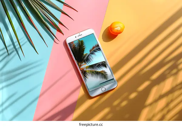 Summer Phone Background with Palm Tree and Orange